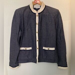 St. John by Marie Gray 🟣 Size 14 Navy and Cream Knit Cardigan Jacket  *note